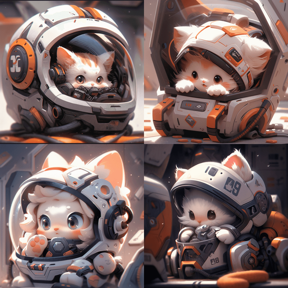 一只猫穿着太空服的特写，数字艺术，由Ry - Midjourney Prompt