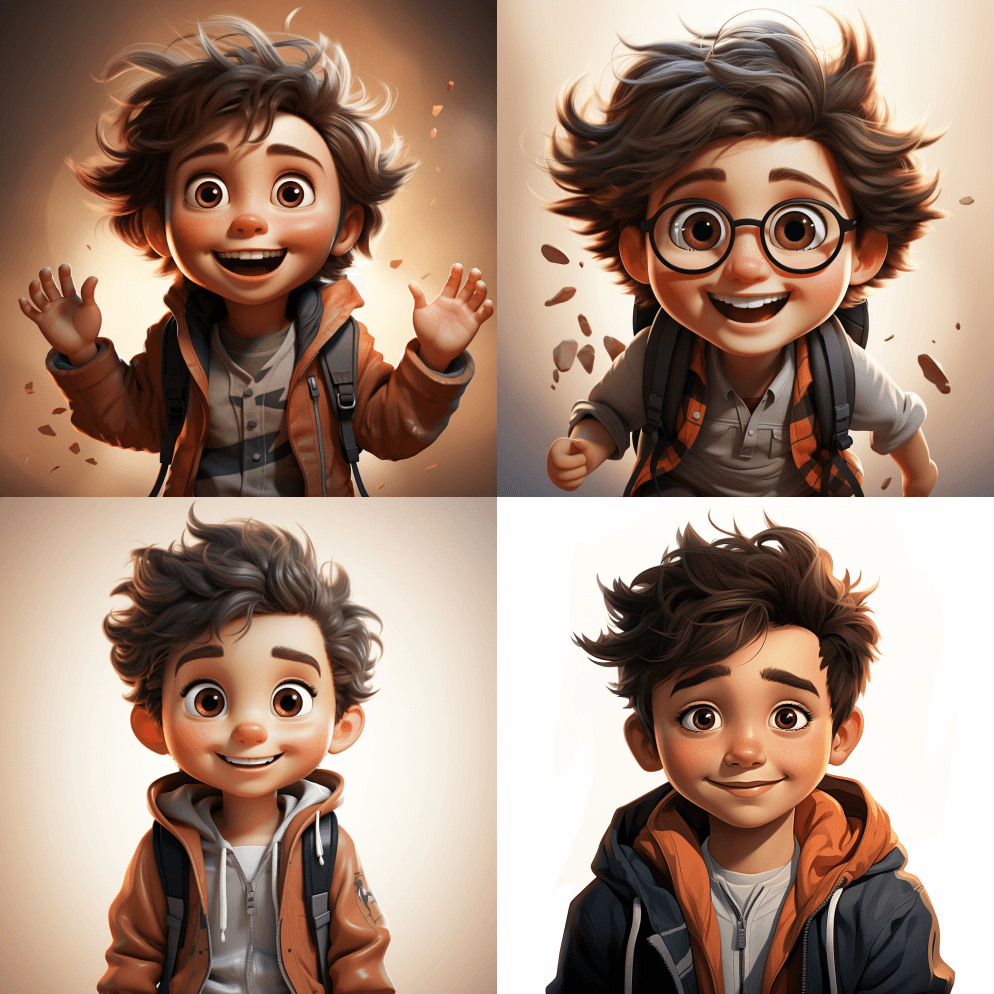 给我用皮克斯风格的这个孩子的不同插图，白 - Midjourney Prompt