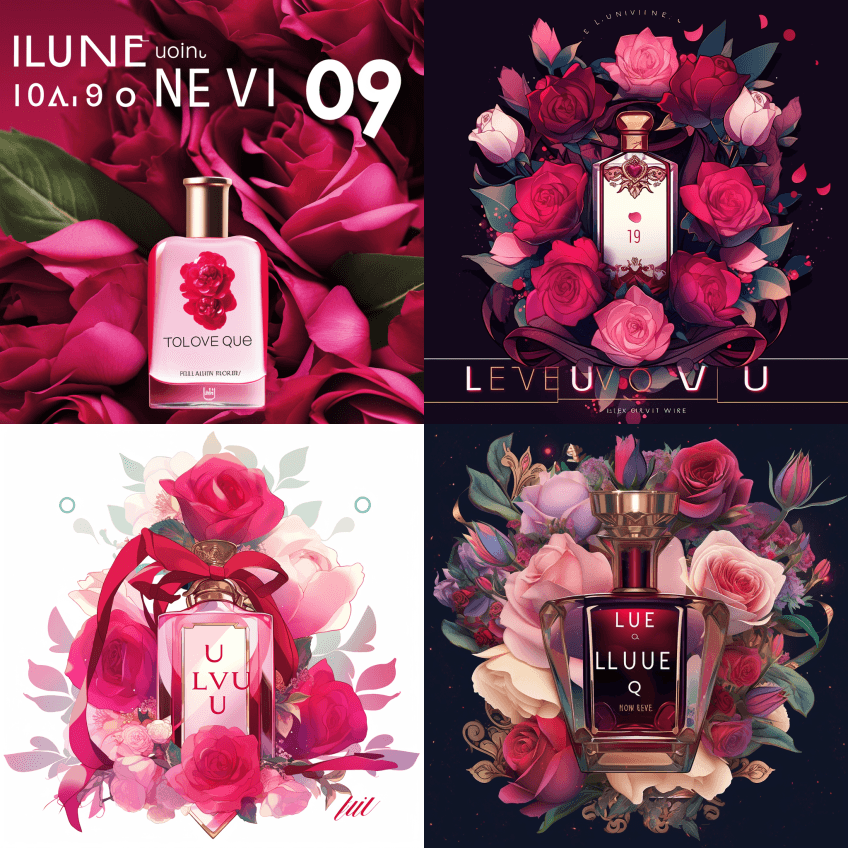 一张以鲜花和玫瑰为主题的爱你香水海报 - Midjourney Prompt
