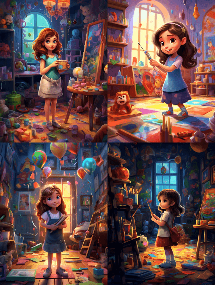 创造一个4K迪士尼风格的小女孩的形象，她 - Midjourney Prompt