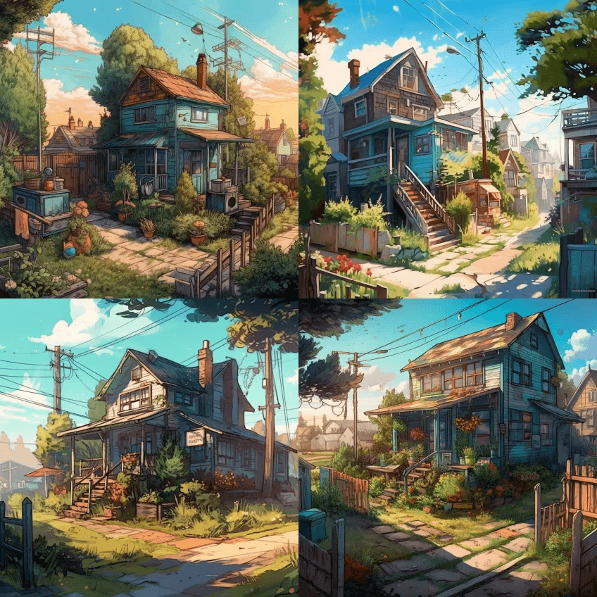 空中洛菲漫画风格的复古未来主义后世界末日 - Midjourney Prompt