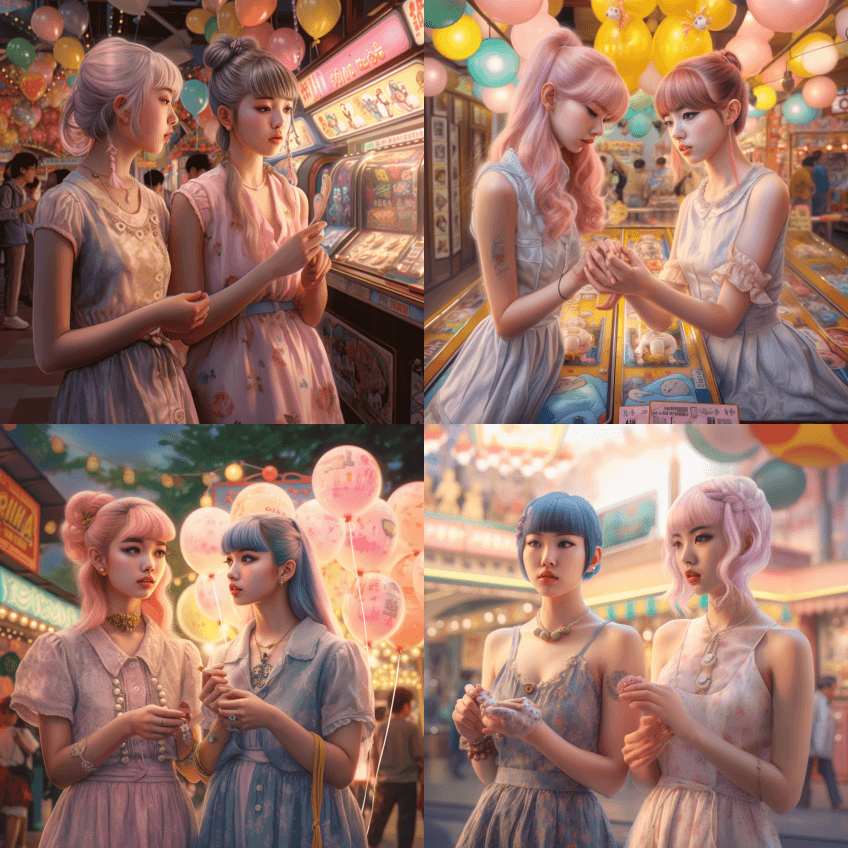 摄影现实主义油画，两个快乐的仙女Kei年 - Midjourney Prompt