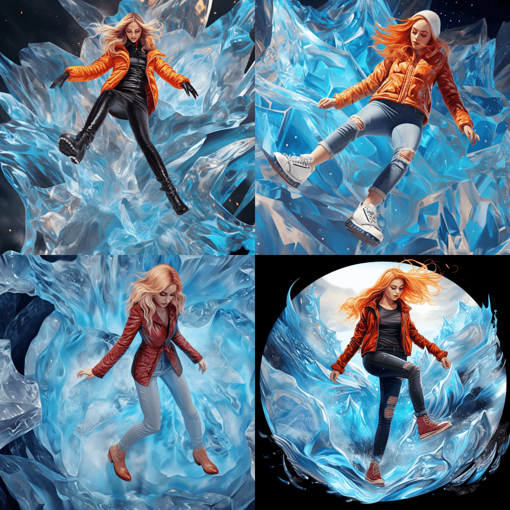 从上面看，这是一幅数码插图，一个女人踩在 - Midjourney Prompt