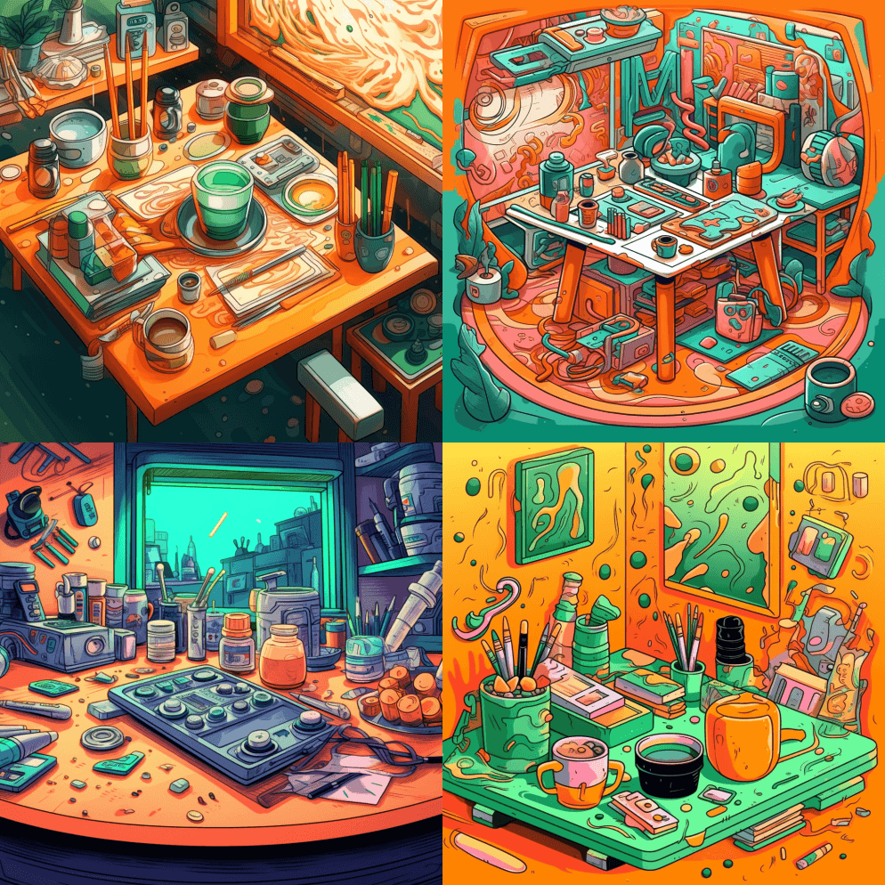 涂鸦风格，是一个艺术区域的插图，盘子上有 - Midjourney Prompt