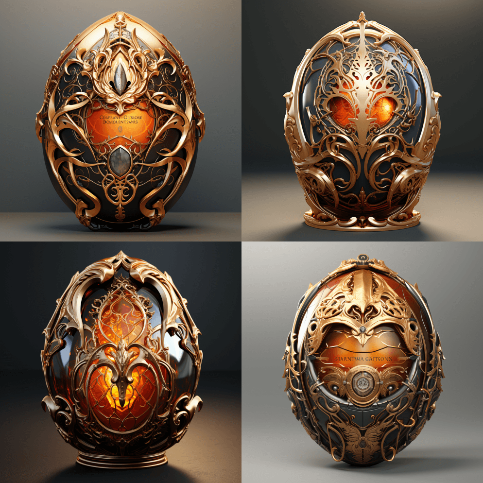 带有装饰细节的龙蛋，风格为阳光亲吻的调色 - Midjourney Prompt