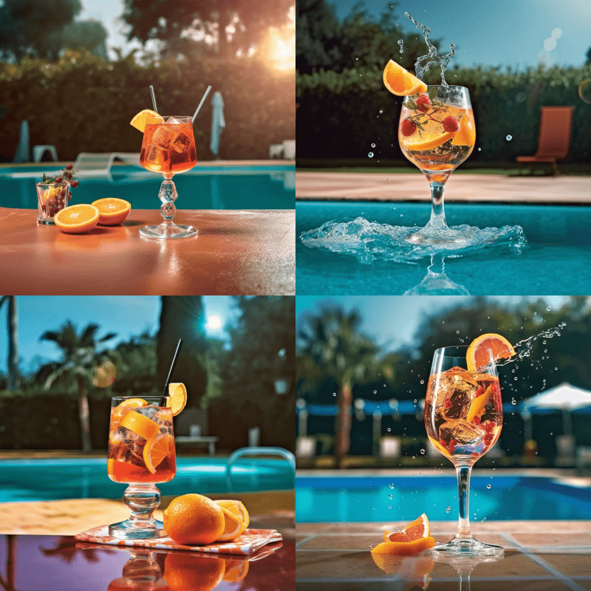 设置在游泳池上的带有光线的喷雾玻璃，4K - Midjourney Prompt