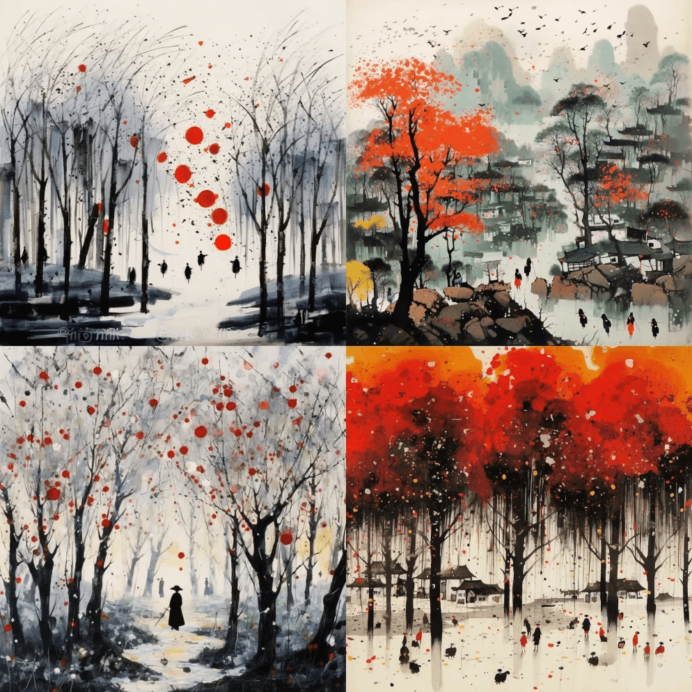 吴冠中的一幅美丽的画作，中国传统五彩水墨 - Midjourney Prompt