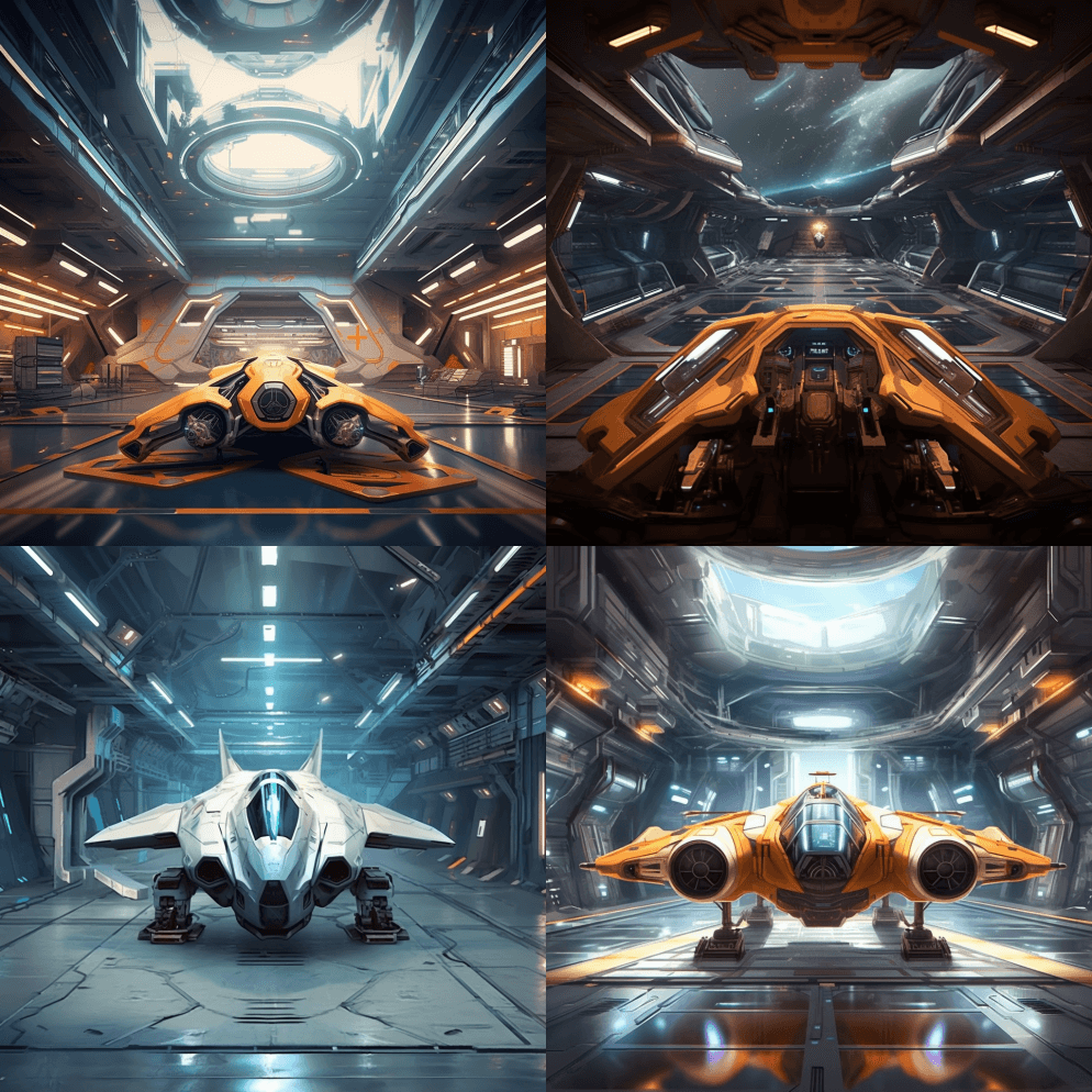 背景聚焦，未来，空间战斗机舱，水平框架 - Midjourney Prompt