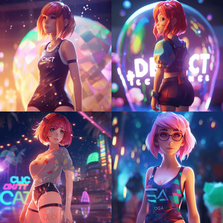 一个迪士尼女孩，美丽的，D-杯，泳装，短 - Midjourney Prompt