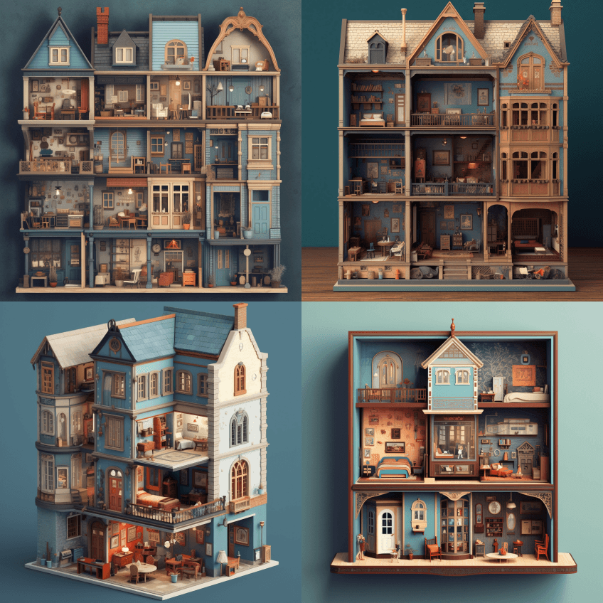 儿童玩具迷你屋游戏，风格为John Ho - Midjourney Prompt