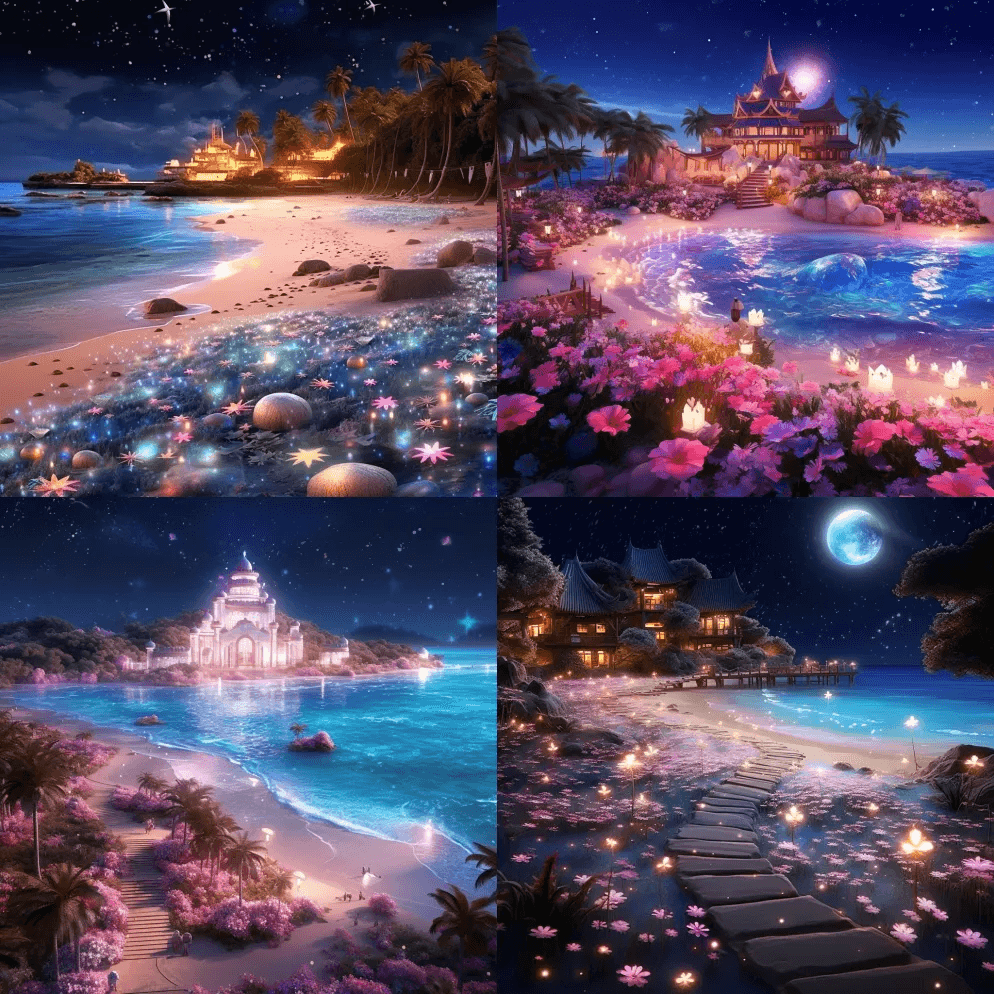 这是一个超现实的复杂的CG渲染。夜晚，淡 - Midjourney Prompt