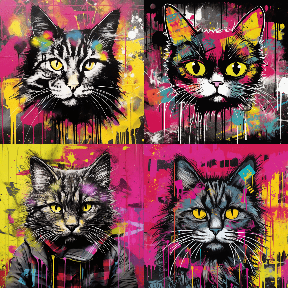 非常详细的猫,凹痕,格子,渐变黄,黑色, - Midjourney Prompt