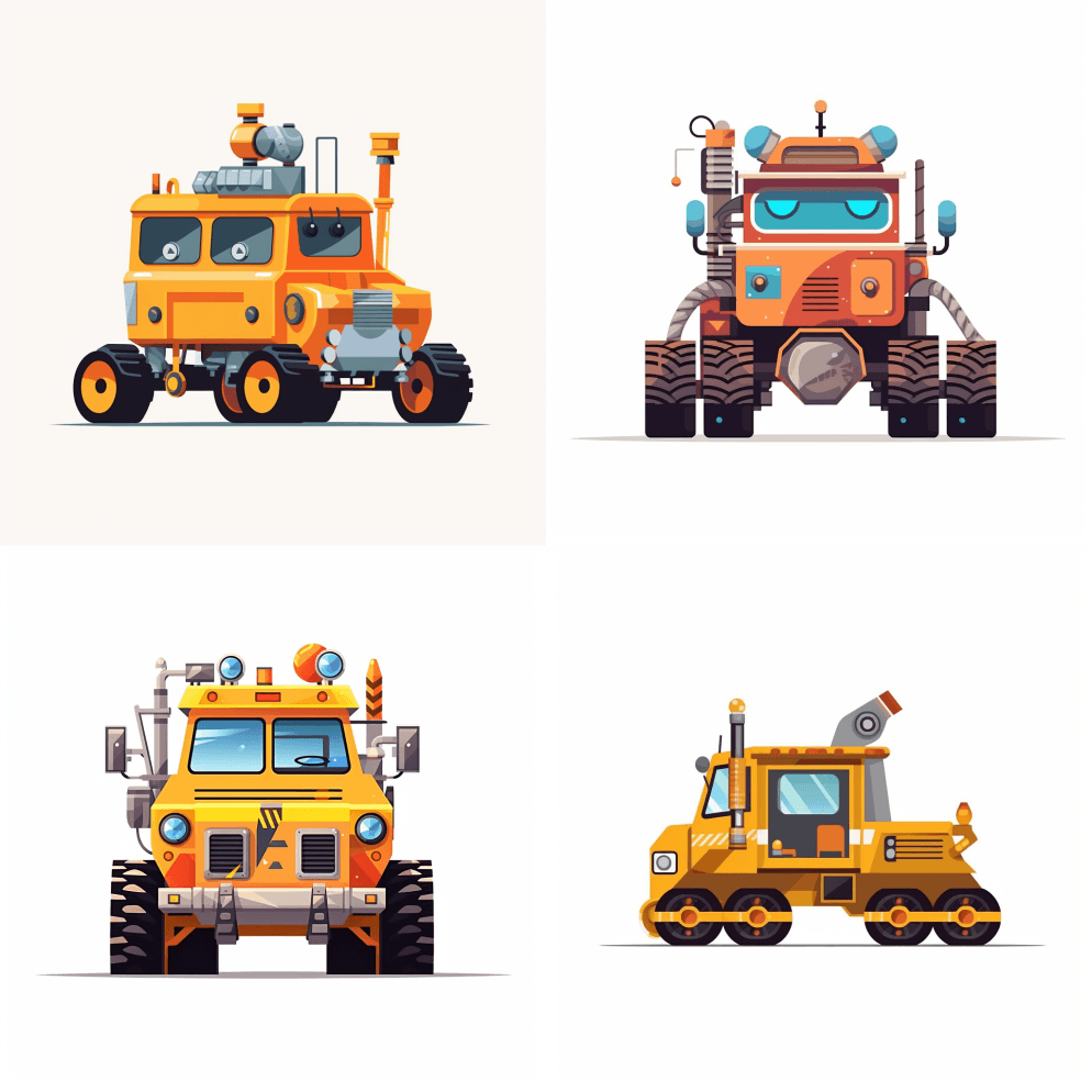 工程车，皮克斯风格，矢量风格，平面设计， - Midjourney Prompt