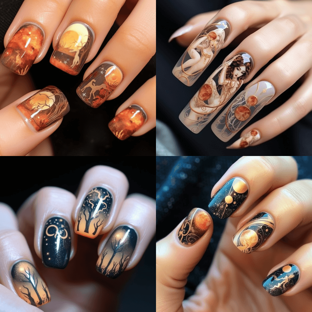 指甲艺术和指甲设计，半透明介质，仙鹿 - Midjourney Prompt