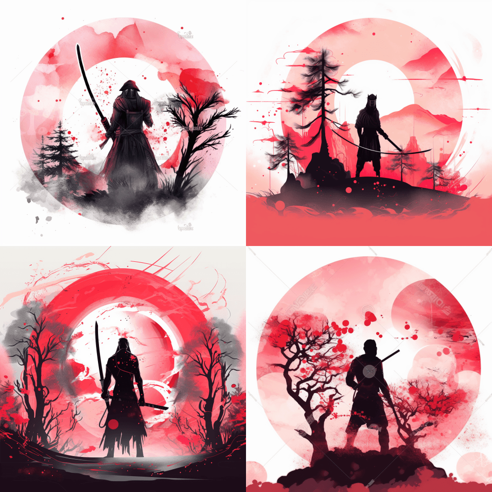 纯白的背景，一个红眼睛的忍者- Midjourney Prompt