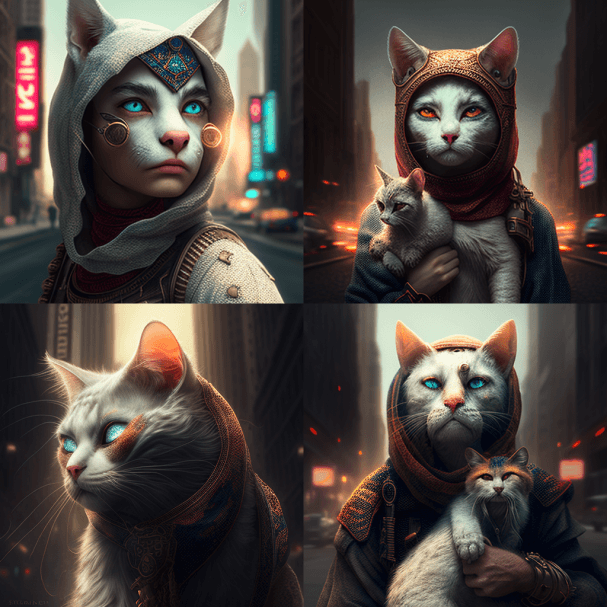 暹罗猫人在夜晚的街道上行走 - Midjourney Prompt