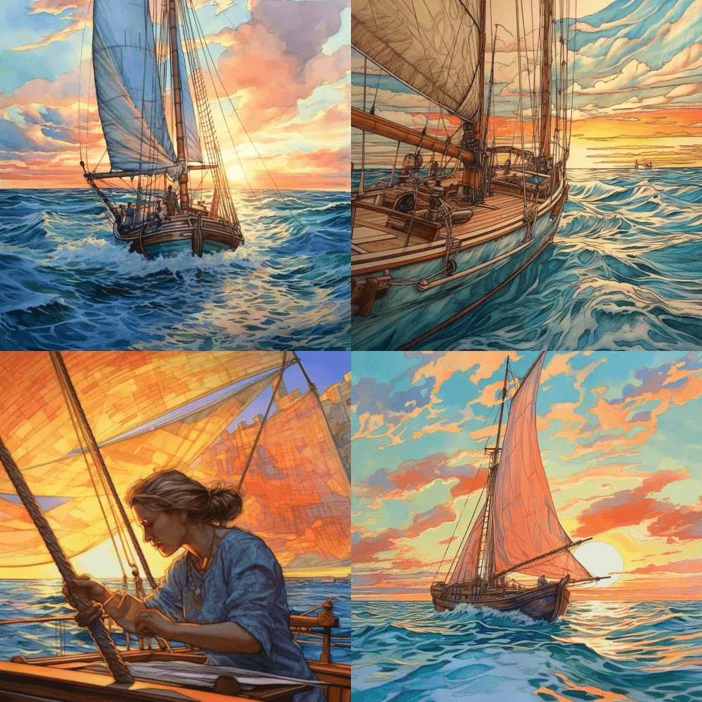 水彩铅笔和墨水由Erin Hanson和 - Midjourney Prompt