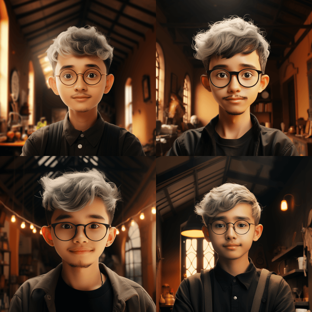 迪士尼皮克斯3D渲染的戴眼镜的萌娃，蓬松 - Midjourney Prompt