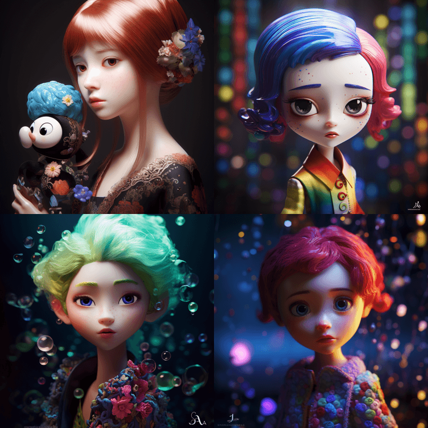 小玩具，皮克斯，RGB，张静娜的时尚肖像 - Midjourney Prompt