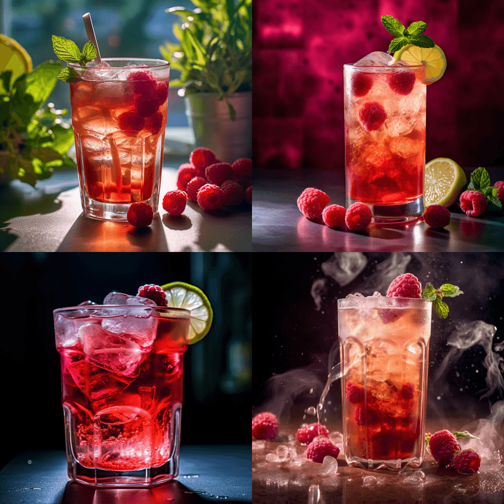 覆盆子冰茶，由索尼Alpha 7C拍摄， - Midjourney Prompt
