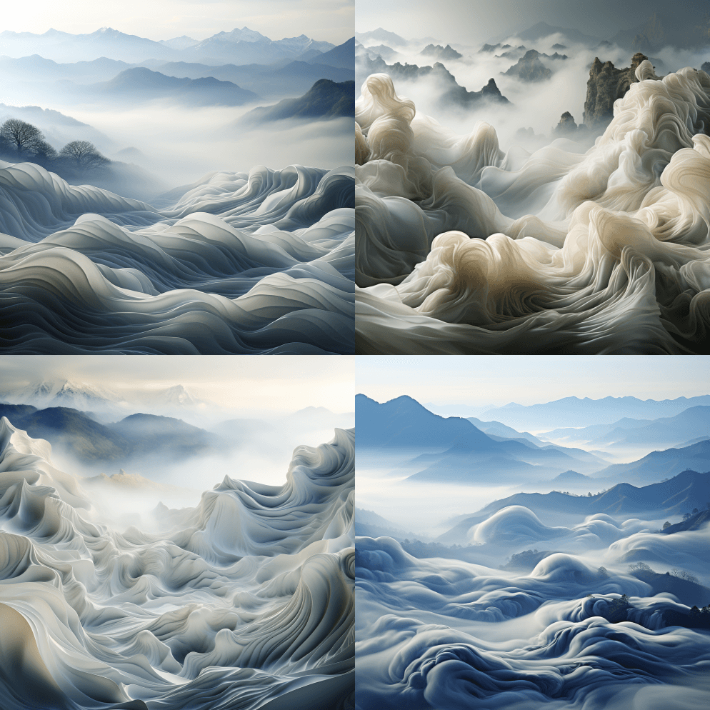 高山之上的云岭，以空灵抽象的风格，翻滚巨 - Midjourney Prompt