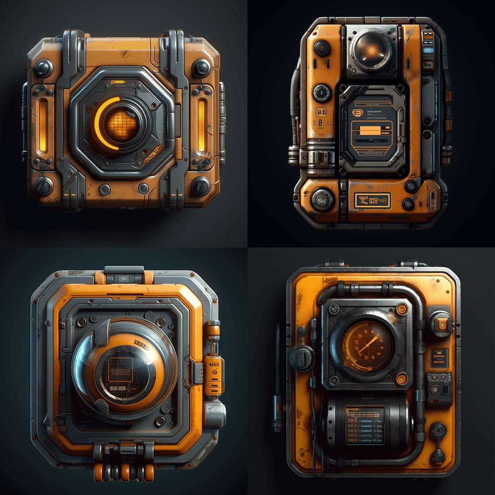 工业风格的设备以黑色为背景，采用硬表面造 - Midjourney Prompt