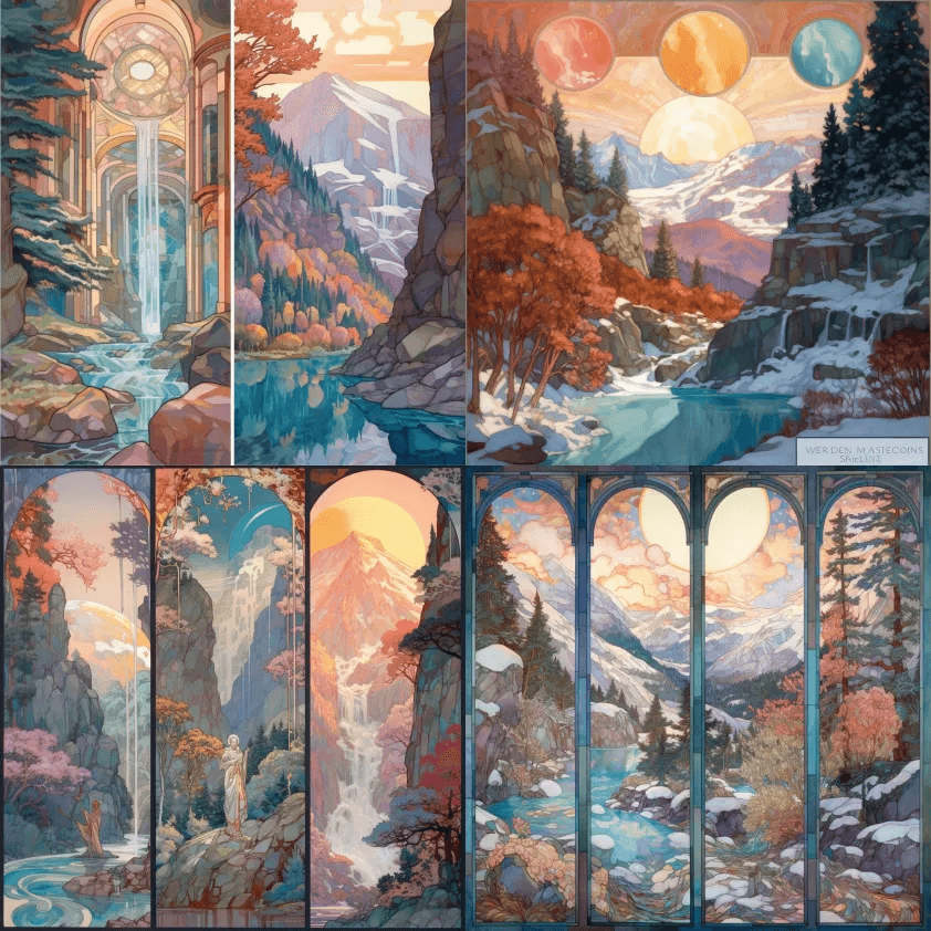 生动的水彩粉色，橙色，灰色，白色，蓝色， - Midjourney Prompt