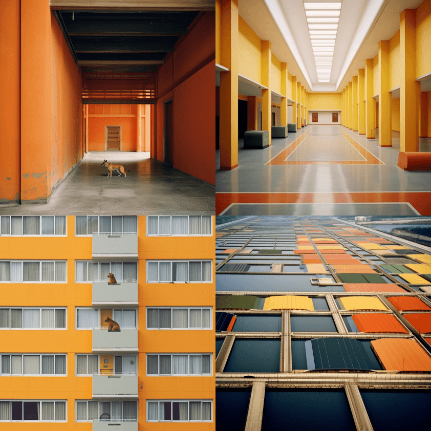 对称的，日本极简主义，后来主义，浓艳的水 - Midjourney Prompt