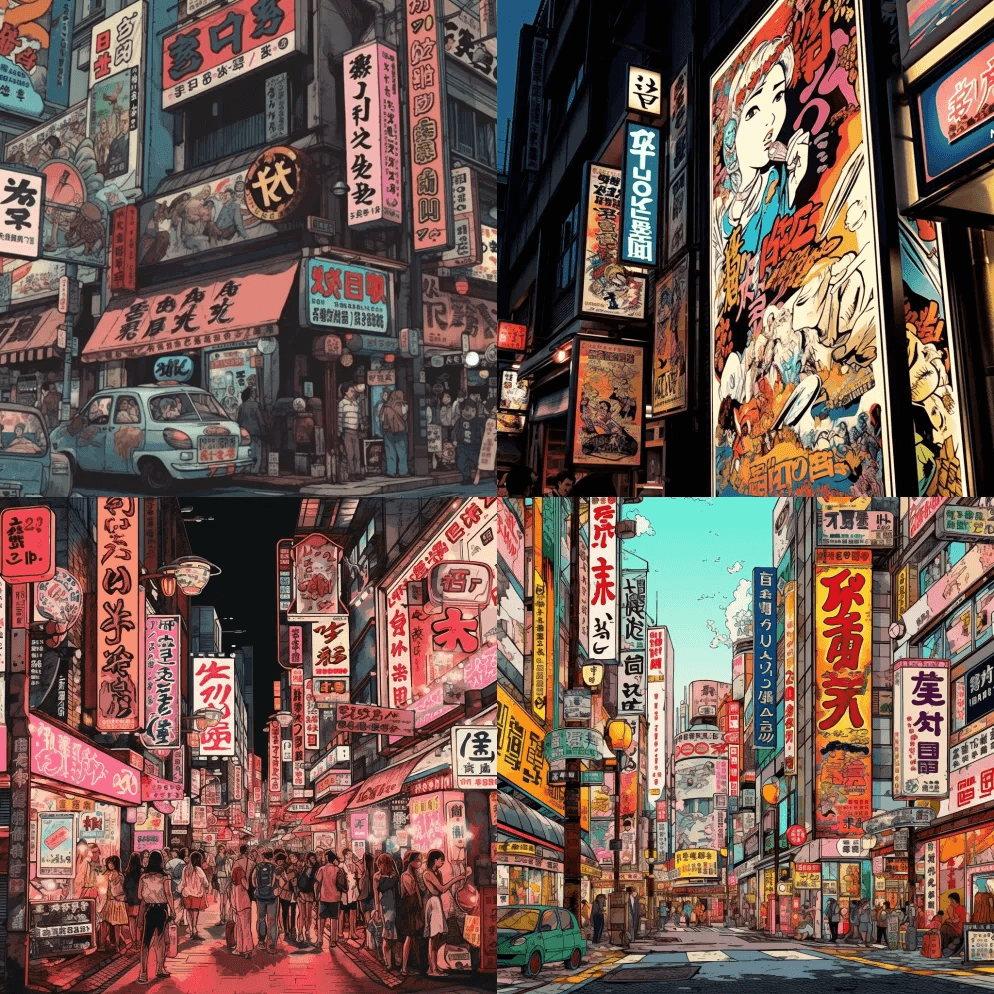 Erostika海报中东京的摇滚豆插图 - Midjourney Prompt