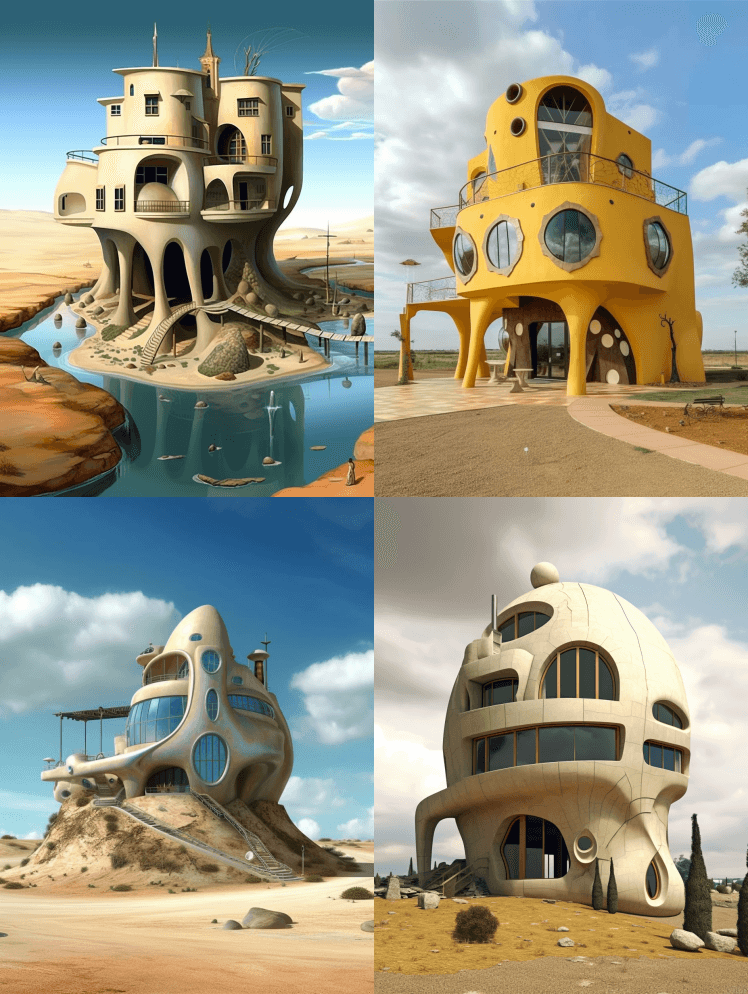 萨尔瓦多·达利风格的现代住宅 - Midjourney Prompt