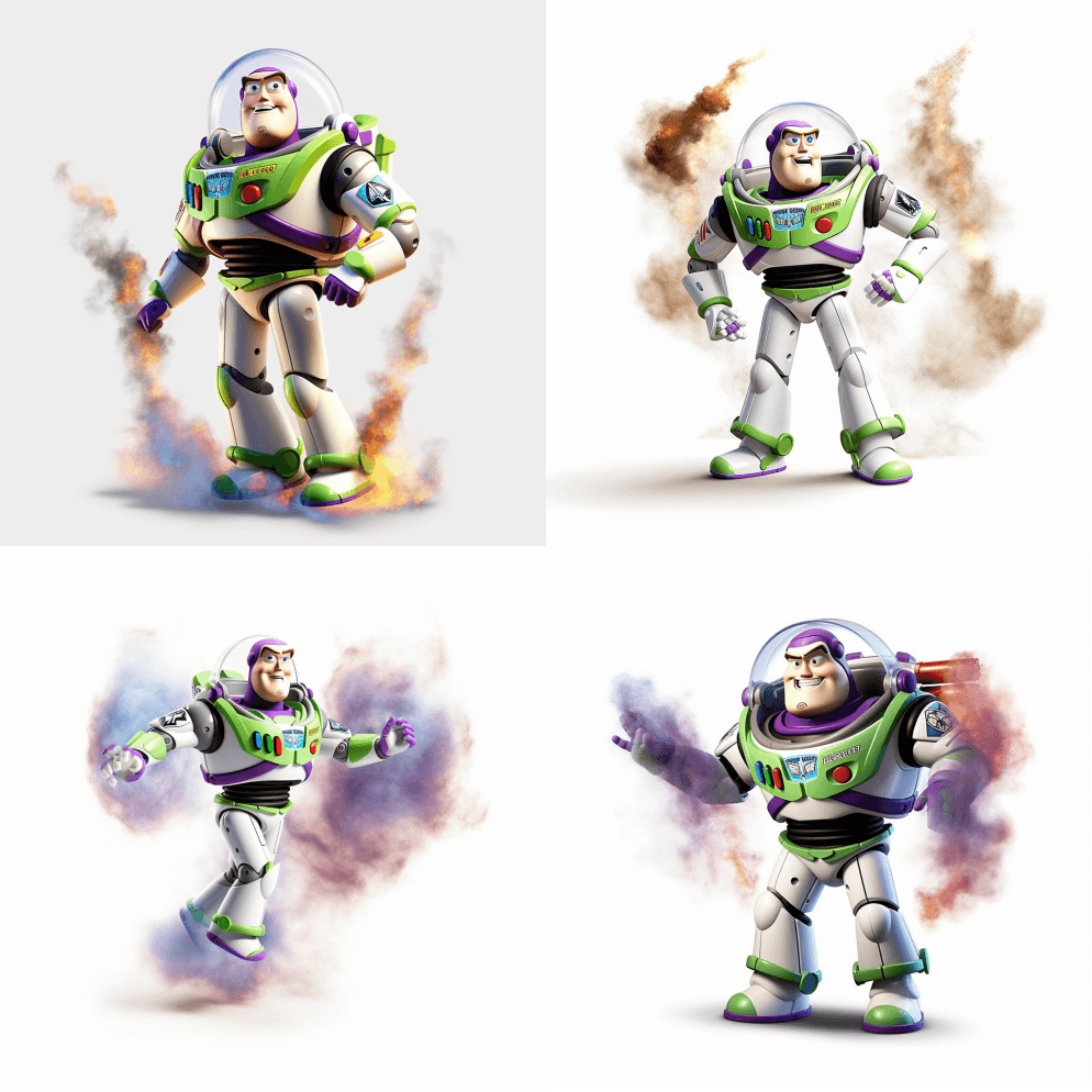 烟雾，以巴斯光年、皮克斯、孤立、白色背景 - Midjourney Prompt