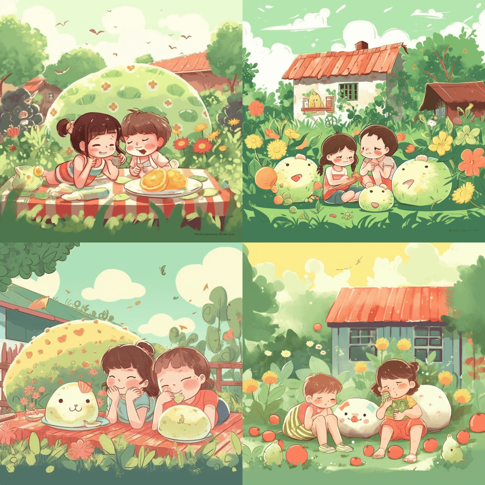 炎热的夏天,瓦房外,葡萄藤下,一个小女孩 - Midjourney Prompt