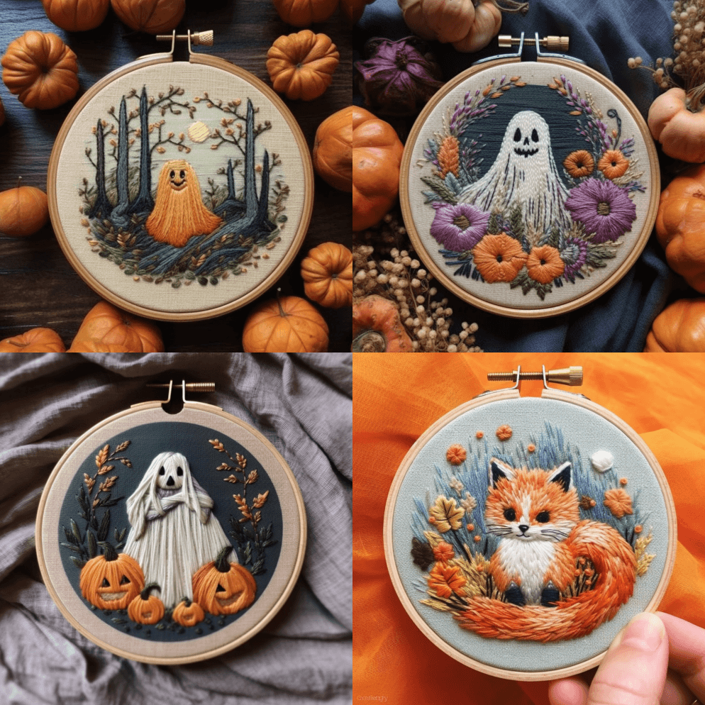 超逼真的刺绣粉色，羊毛刺绣，万圣节，简单 - Midjourney Prompt