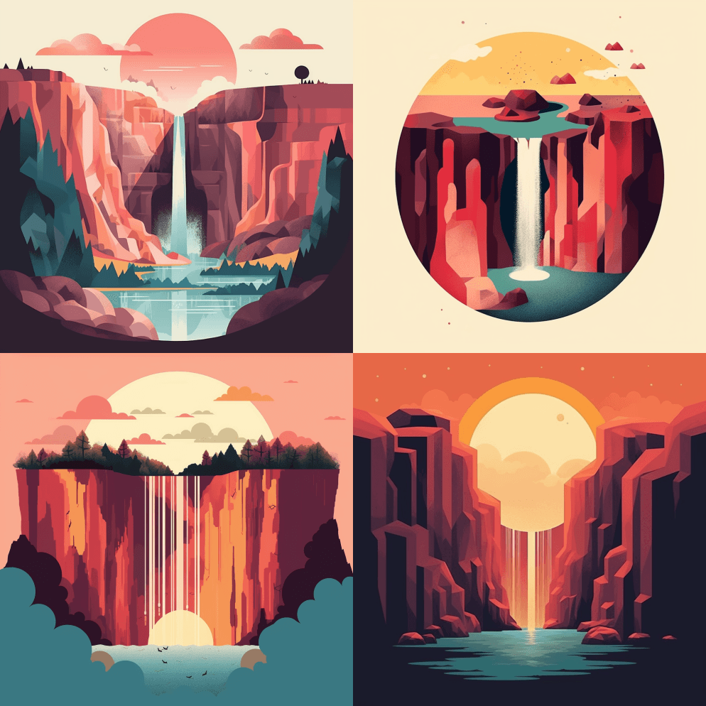 一幅极简主义的插图，展示了不同地区的自然 - Midjourney Prompt