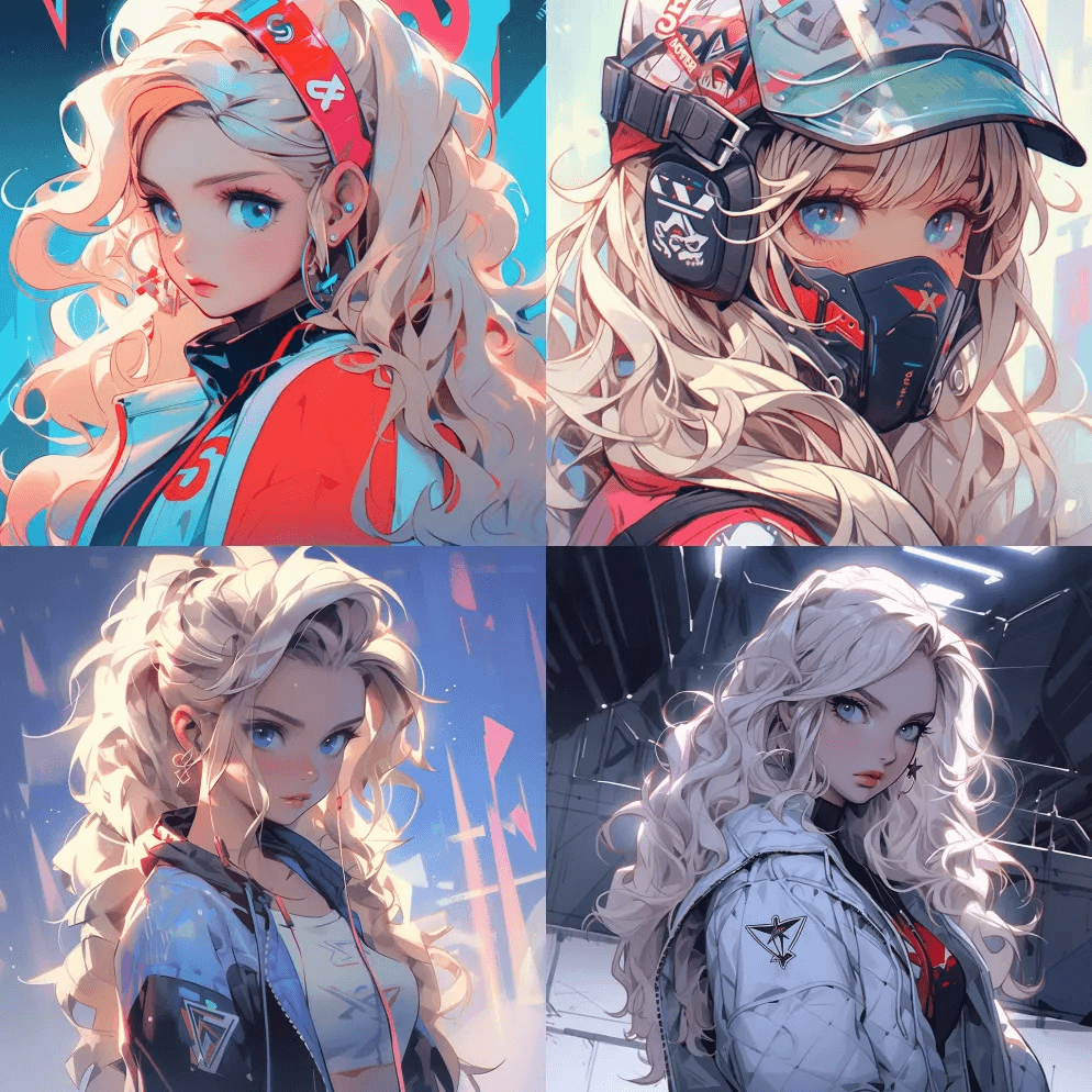 未来现实主义风格的疯狂美丽的金发女郎，钢 - Midjourney Prompt