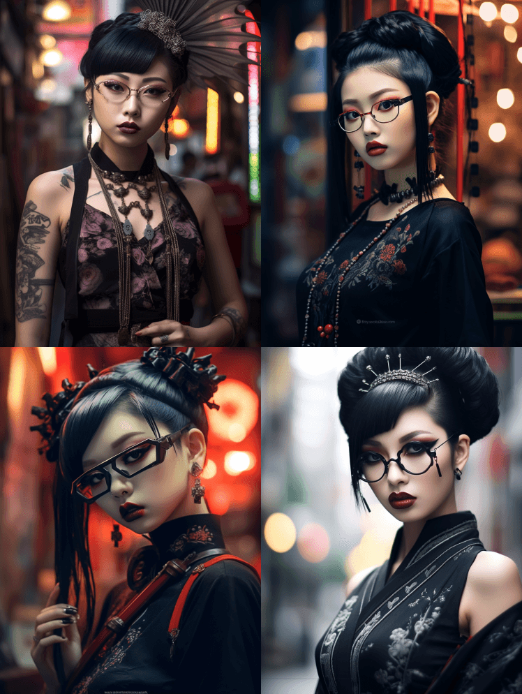 涉谷时尚哥特式艺妓日本少女，美丽的眼睛， - Midjourney Prompt