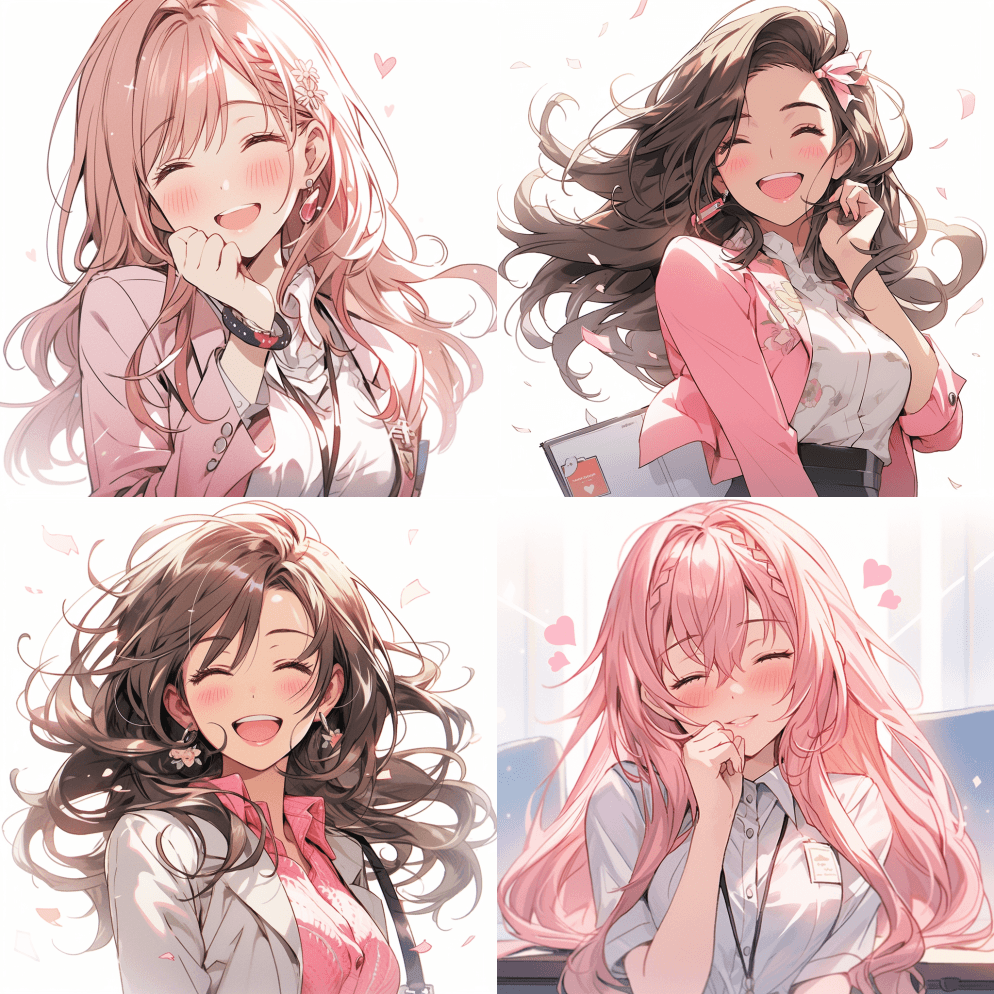 年轻的日本女性，上班族，半长发，微笑的女 - Midjourney Prompt