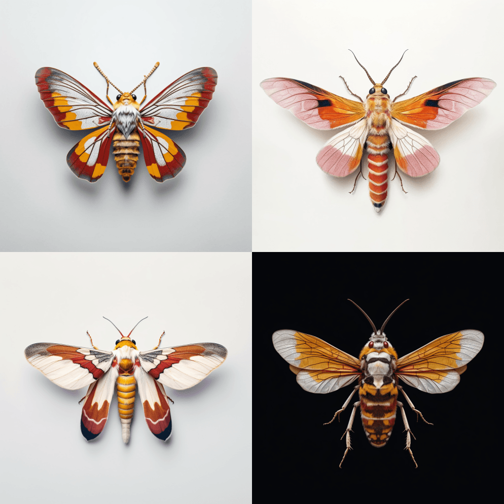 完美对称的俯视图科学地安装在标本上一只细 - Midjourney Prompt