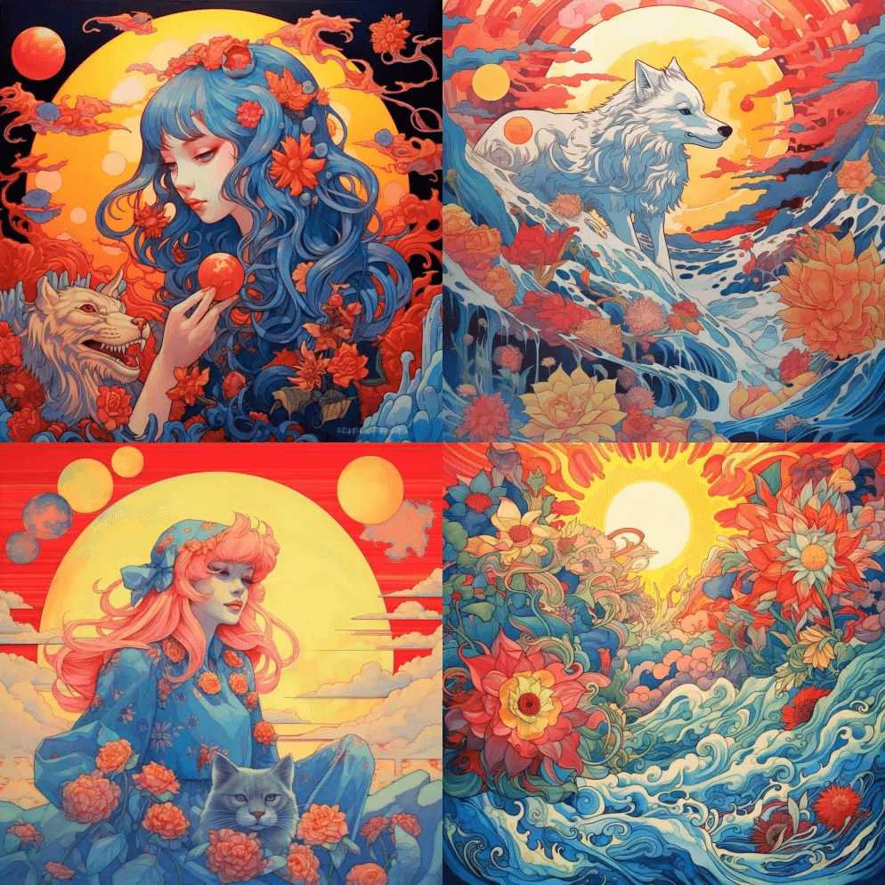 夏至，木刻，詹姆斯·珍，吉卜力和丽莎·弗 - Midjourney Prompt