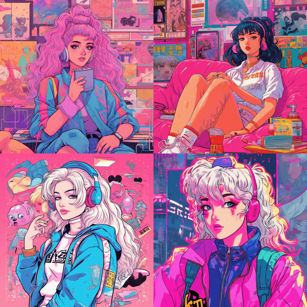 专家极致主义青壮年女性设计，带有90年代 - Midjourney Prompt