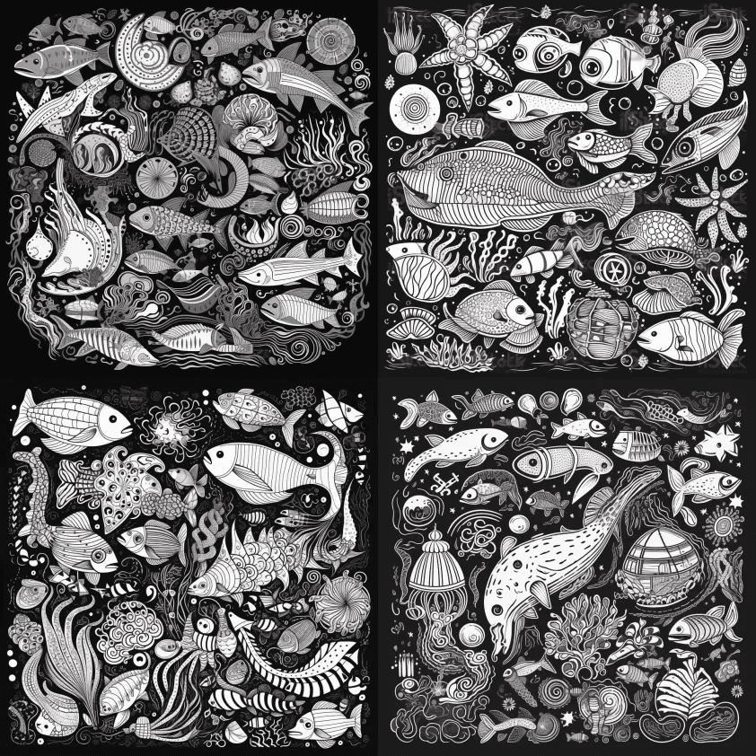 复古卡通风格的形状为上色页面，有趣和异想 - Midjourney Prompt