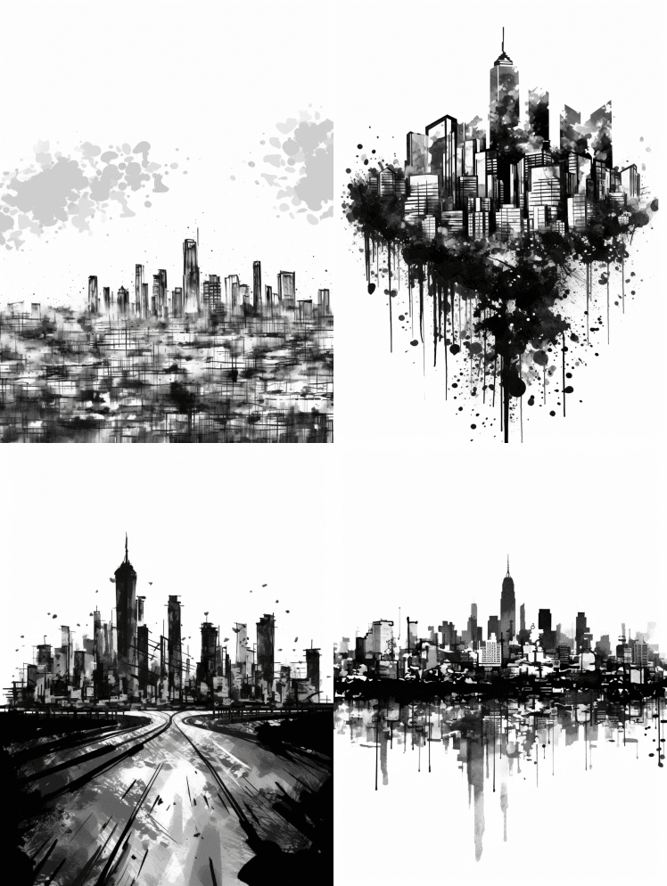 一条连续的线条画出黑白素描松散的笔触斑驳 - Midjourney Prompt