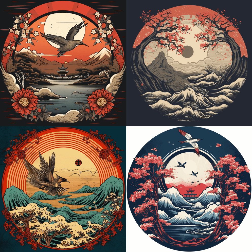 日本美学风格中的古代日本启蒙符号 - Midjourney Prompt
