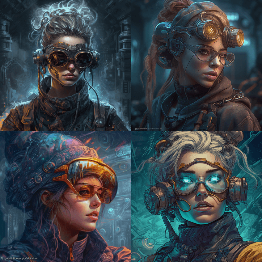 赛博朋克女疯狂科学家，以乔斯奇异冒险和亚 - Midjourney Prompt
