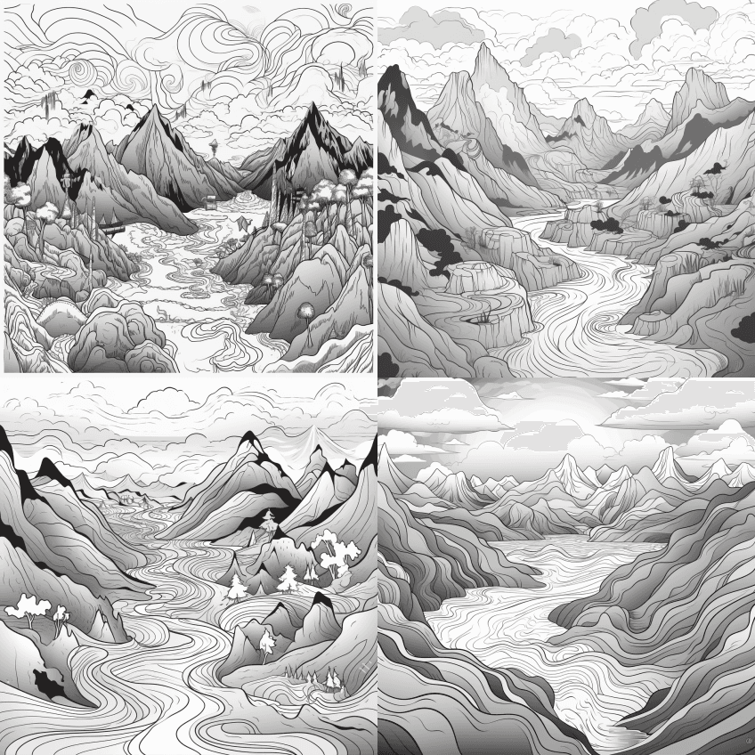 现代卡通绘画风格，超现实主义山水熔岩漂浮 - Midjourney Prompt