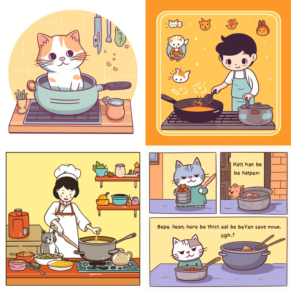 一只猫在做饭，一只猫正在为它准备食物，做 - Midjourney Prompt
