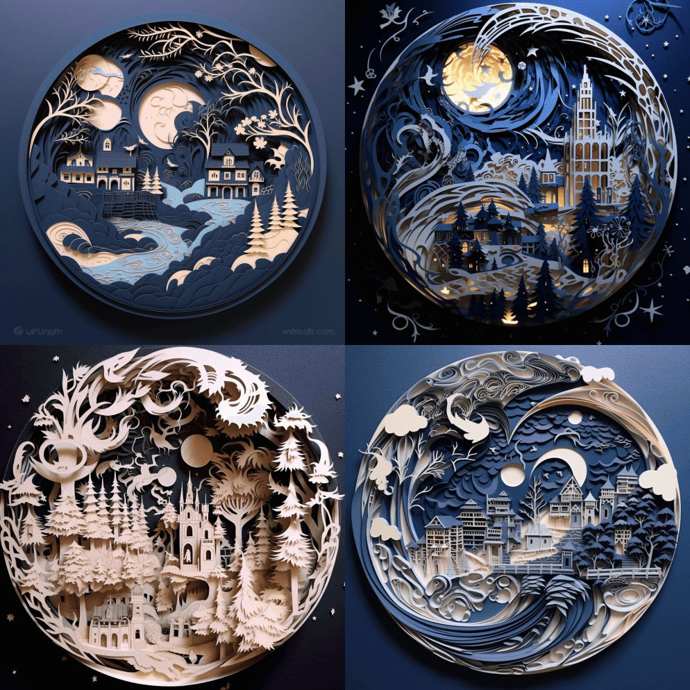 剪纸工艺，多维剪纸工艺，精细的纸插图，分 - Midjourney Prompt