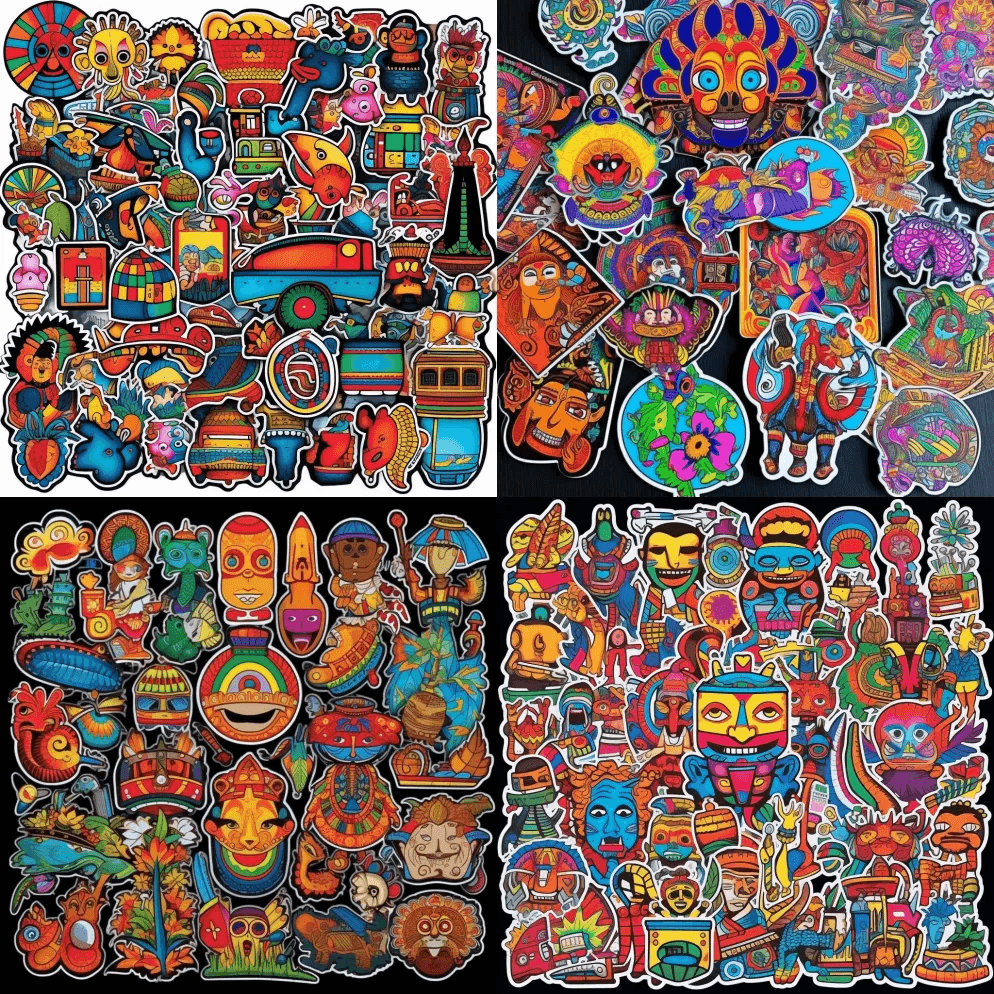 贴纸包装泰国，玩具主义风格，果阿启发的图 - Midjourney Prompt