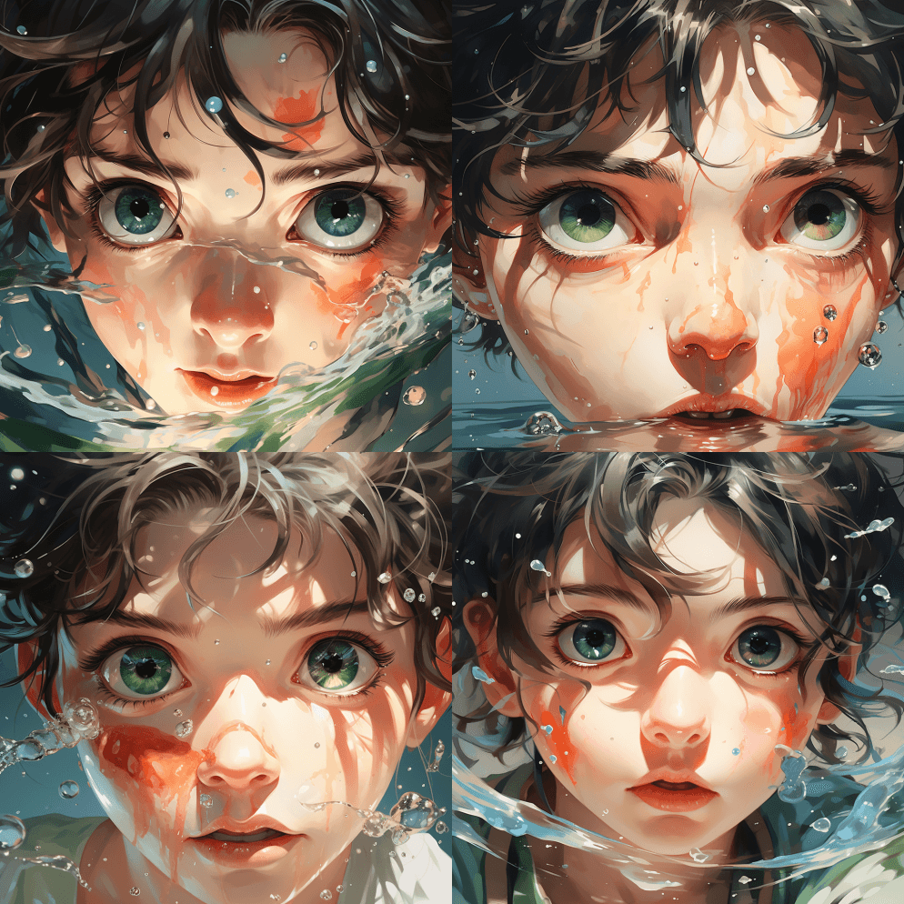 特写，动漫男孩，超大眼睛，梦幻，真本新海 - Midjourney Prompt