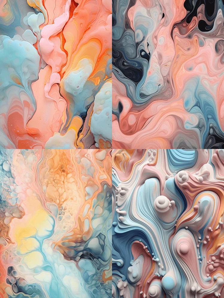 粉彩抽象图案、喷绘图案、流动有机形态风格 - Midjourney Prompt